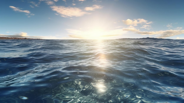 Voando sobre o oceano durante a hora dourada Ondas gigantes espumando e espirrando