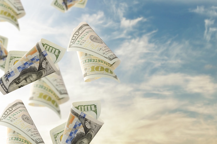 Foto voar cem notas de dólar