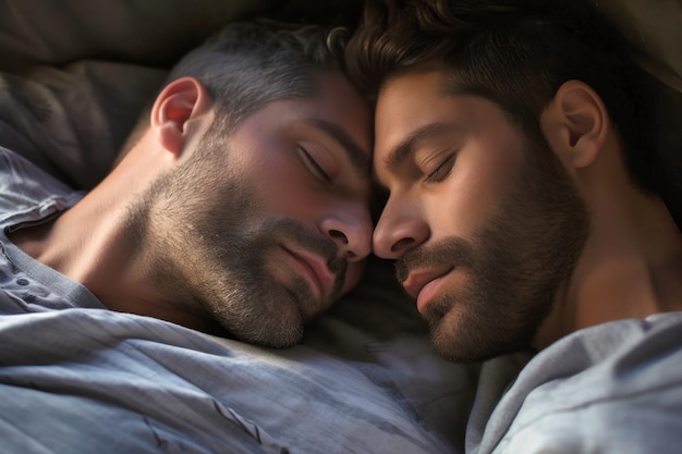 Você é a parte mais bonita da minha vida casal gay espírito homens abraçando na cama sentimentos românticos amor conceito LGBT