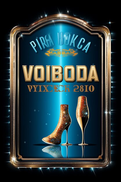 Vodka label disco glitter ball and platform shoes metallic c 2d label vintage design packaging tem