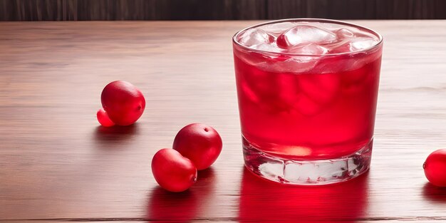 VODKA SOUR LAND MOUNTAIN CRANBERRY en un vaso en la mesa de madera con fondo negro