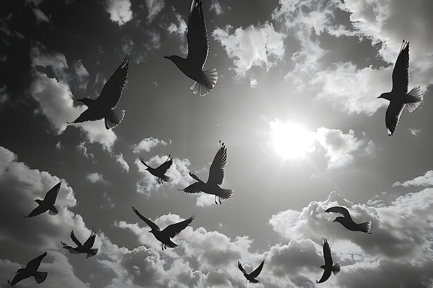 Vögel im Flug als Silhouette-Schatten in dynamischer Bewegung Creative Photo Of Elegant Background