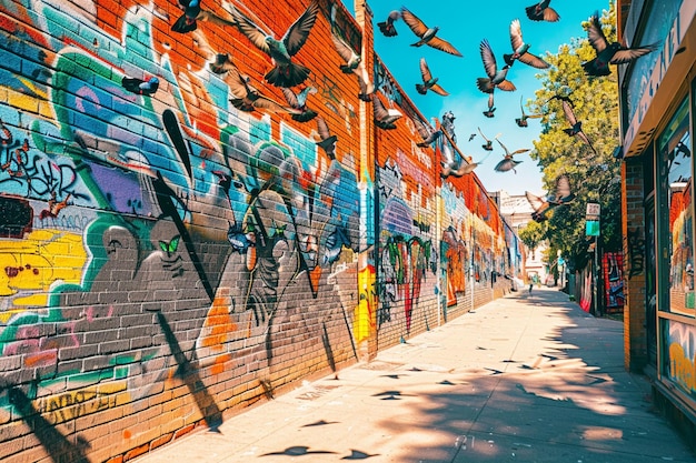 Vögel im Flug vor farbenfrohen Heißluftballons während eines Festivals