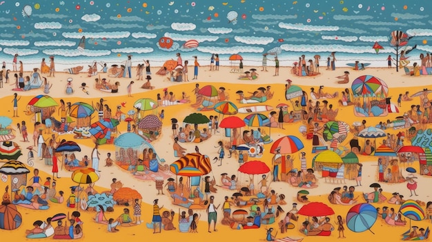 Völker am Strand Illustration AI GenerativexA