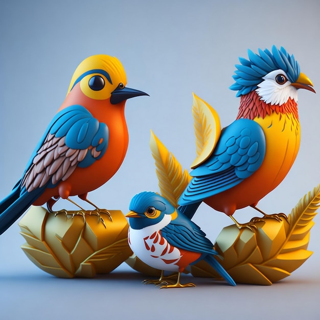 Vogel-Cartoon-Vogel-Liebe-Symbolbild, niedlicher Comic-Stil, Wildvogel-Illustration, 3D-Rendering C4D