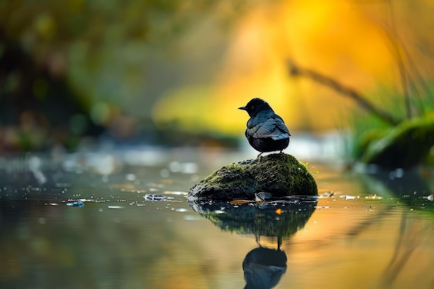 Vogel sitzt auf einem Felsen im Wasser