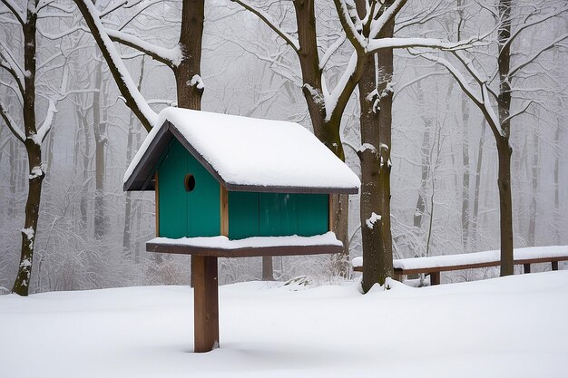 Vogelkasten unter Schnee im Winter