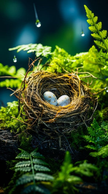 Vogelnest mit zwei Eiern im Nest Generative KI