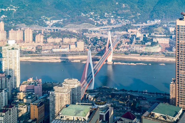 Vogelperspektive der Skyline in Chongqing