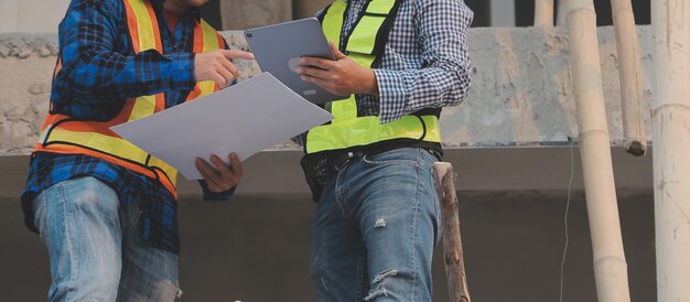 Vogelperspektive des Bauarbeiters in der Baustelle