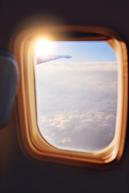 Foto volando por el aire con alas plateadas captura de la vista a través de la ventana de un avión