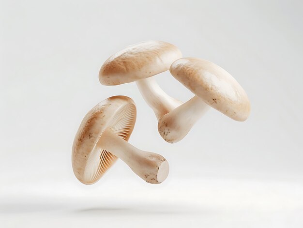 Foto volando deliciosos cogumelos champignon contra um fundo branco