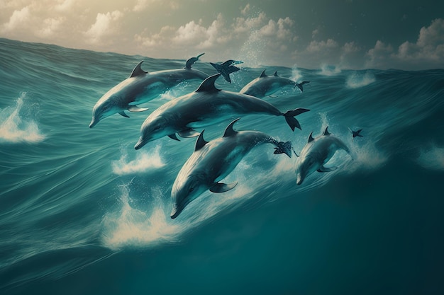 Volando sobre un grupo de delfines marinos