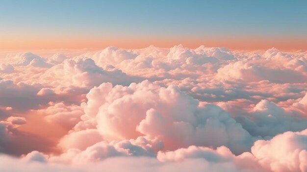 Volando sobre las nubes en el cielo en naranja