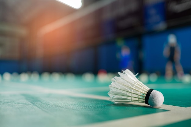 Volante de bádminton en un suelo verde xA