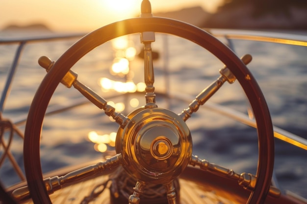 Foto el volante de un barco en el agua