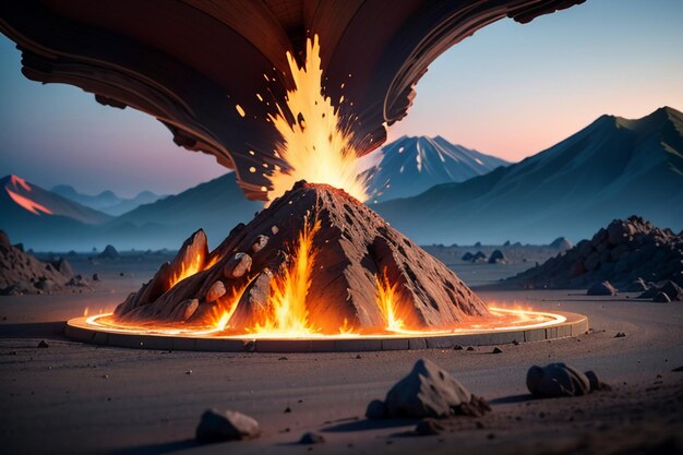 El volcán activo hace erupción arrojando lava el terreno volcánico presenta fondo de papel tapiz