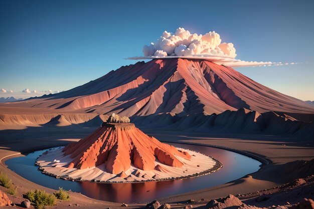 Foto el volcán activo hace erupción arrojando lava el terreno volcánico presenta fondo de papel tapiz