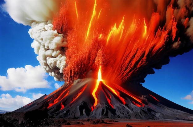 Foto volcán en erupción gran explosión poderosa del volcán ia generativa