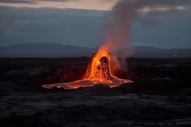 Volcán en erupción por la noche IA generativa