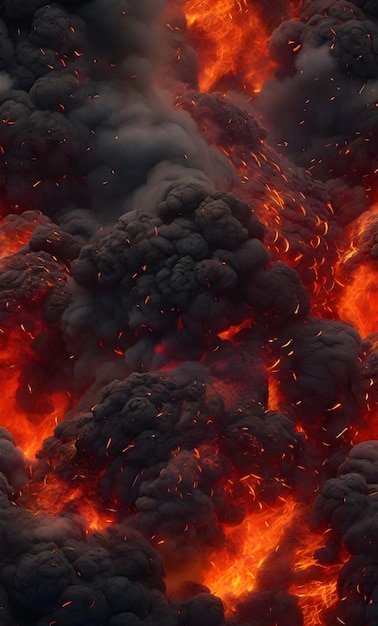 un volcán está en erupción con humo y fuego IA generativa