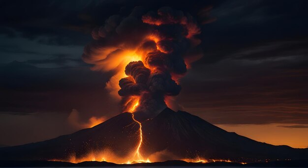 Foto un volcán estalla con fuerza explosiva