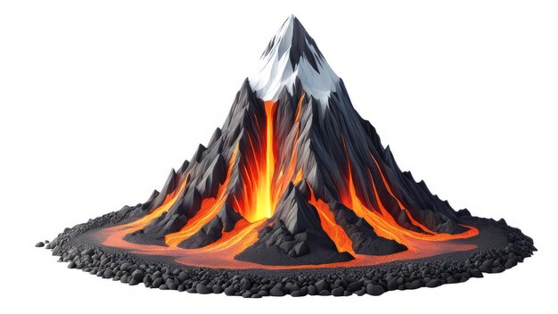 Foto volcán en un fondo blanco aislado
