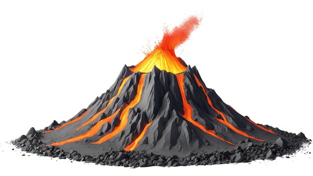 Volcán en un fondo blanco aislado