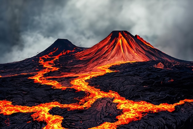 Foto el volcán está haciendo erupción de lava.