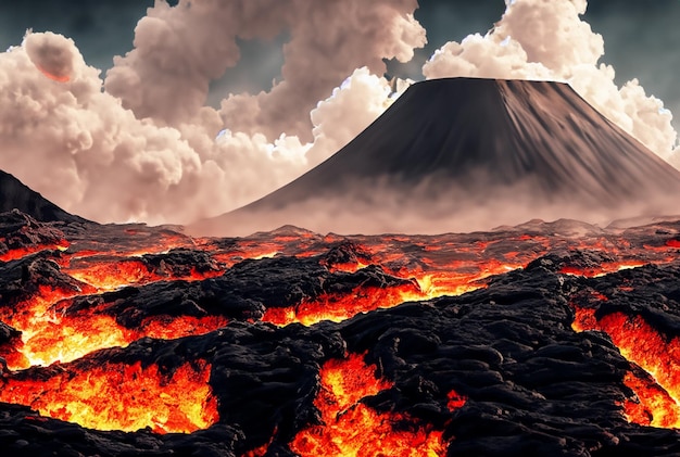 Foto el volcán está haciendo erupción de lava.