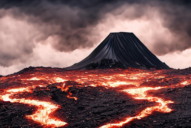 Foto el volcán está haciendo erupción de lava.