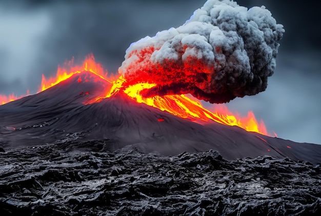 Foto el volcán está haciendo erupción de lava.