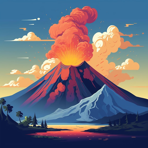 Foto volcán con lava hirviendo en la naturaleza