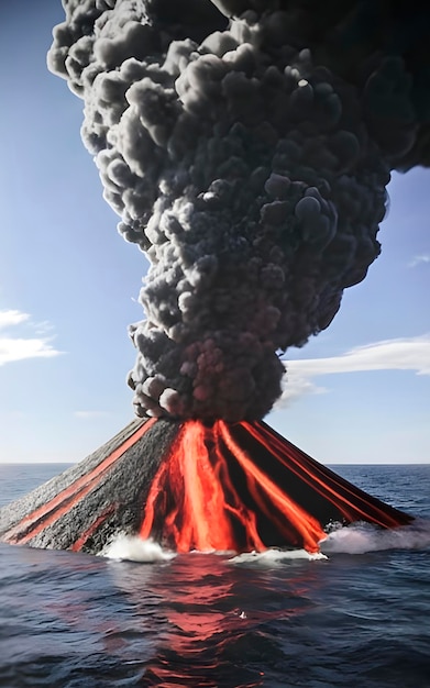 Foto volcán en el océano