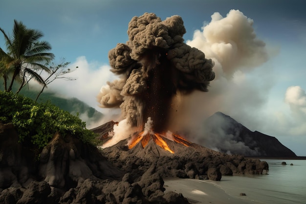 Un volcán del que sale humo