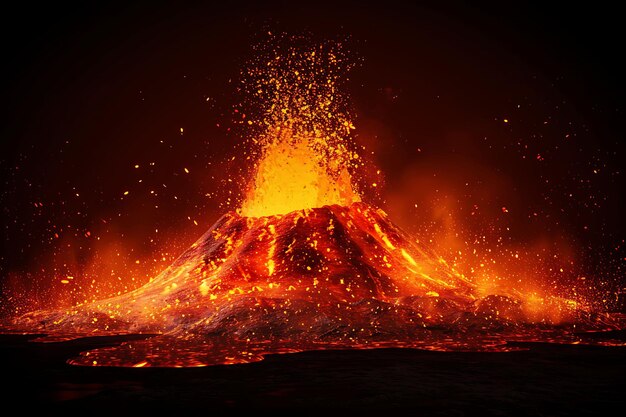 Foto un volcán con un volcán en el fondo