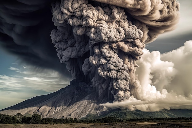 Foto los volcanes alcanzan su punto máximo en erupción, cenizas y gas ondulantes de ia generativa