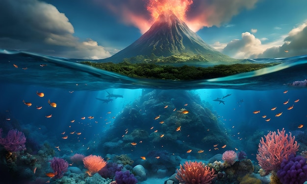 Volcanes submarinos en el fondo del océano