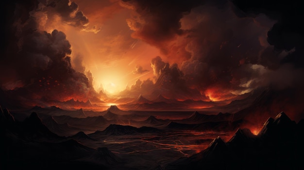 Foto volcano horizon wallpaper arte de fantasía detallado con cielos expansivos y paisajes desolados