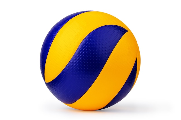 Voleibol azul y amarillo aislado sobre un fondo blanco.