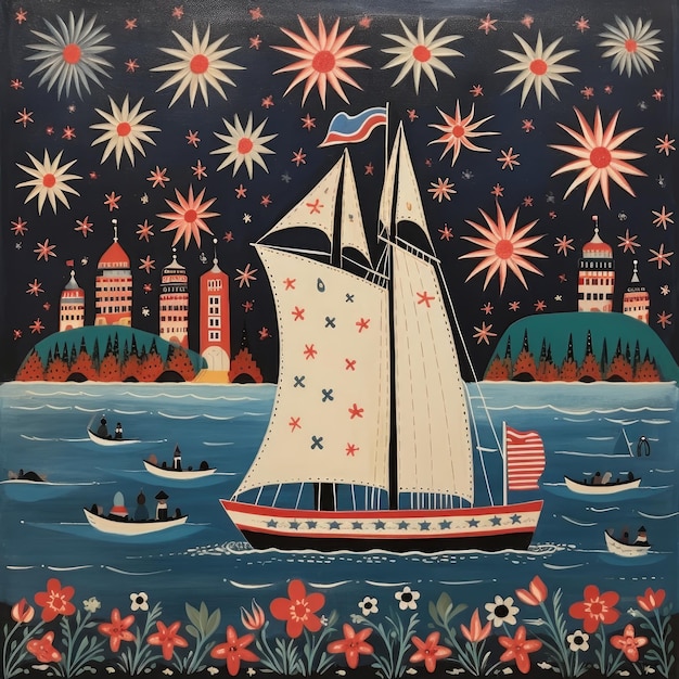 Foto volkskunstmalerei eines segelbootes, das für die vierte