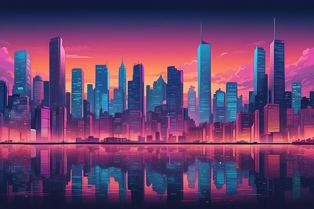 Voll esthetischer Gradient-Stadt Handgezeichnete Illustration Hintergrund