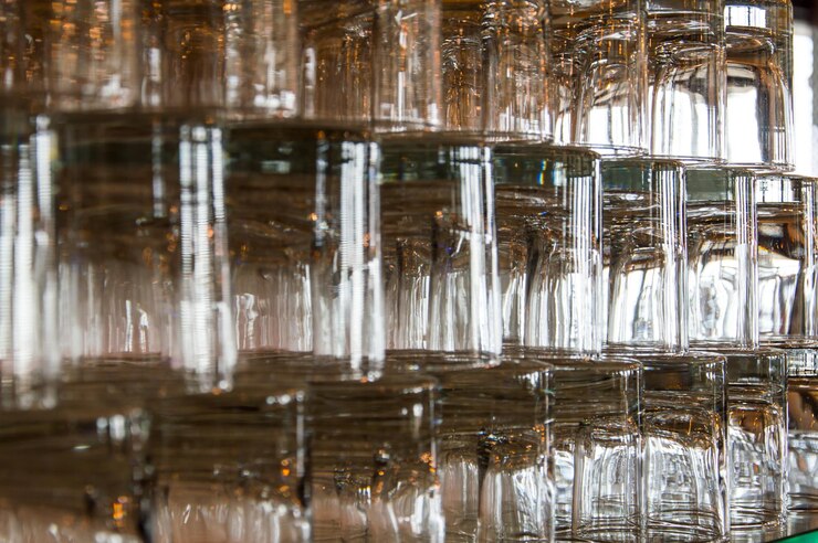 Foto vollbild von gestapeltem glas auf dem tisch