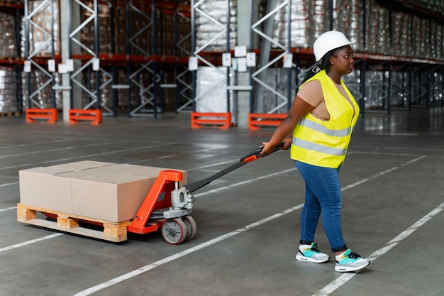 Foto vollbildfrau, die im bauwesen arbeitet