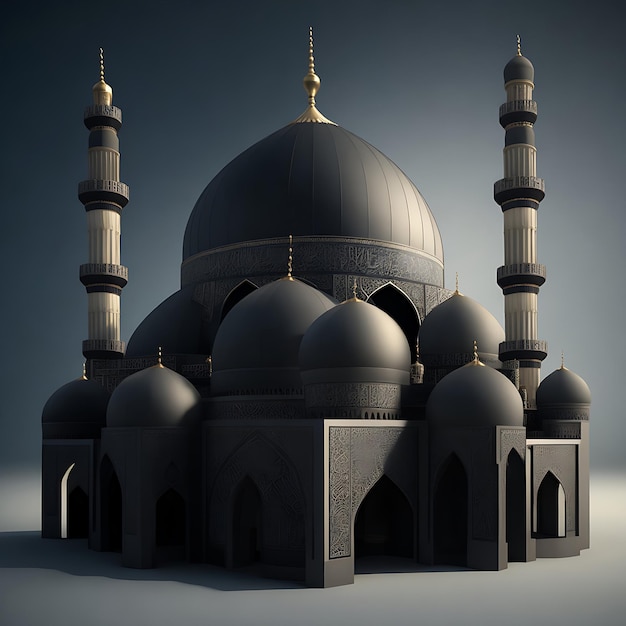 volle 3D-Moschee mit schwarzem Hintergrund ai generation