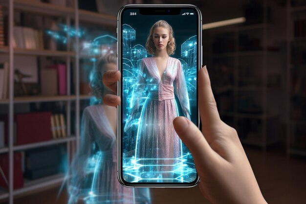 Volle Aufnahme einer Frau mit Augmented-Reality-Technologie