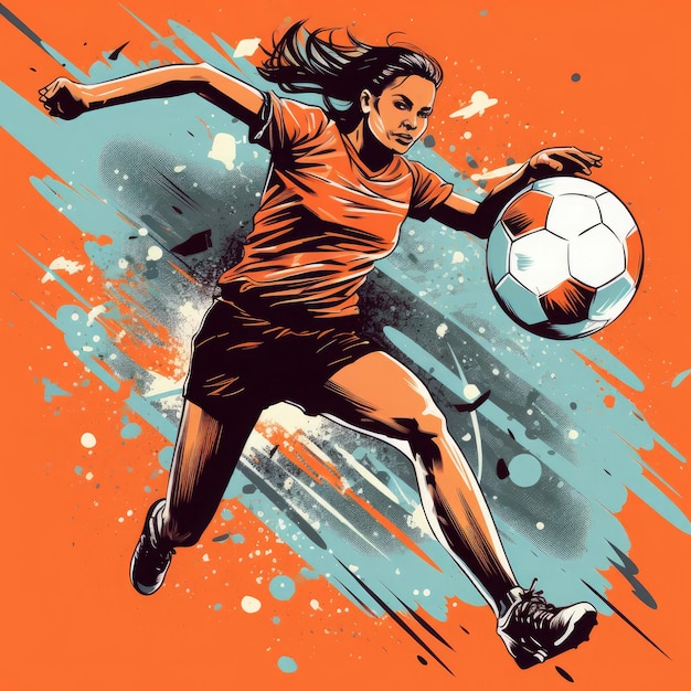 Volle Aufnahme, fitte Frau, die Fußball-Fußball-Fußball-Flachvektorkunst AI generiert