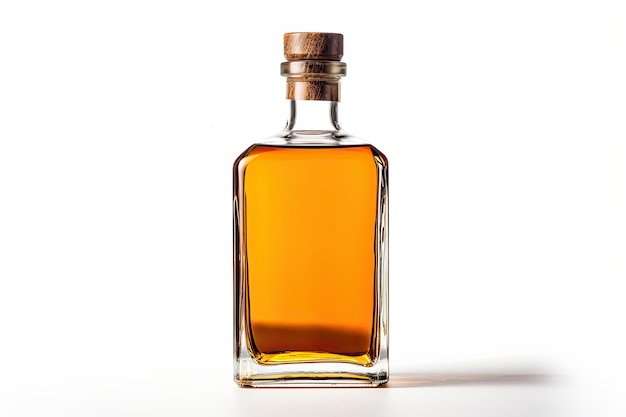 Volle kleine flache Whiskyflasche auf weißem Hintergrund