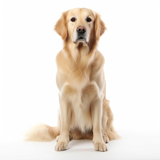 voller Körper goldener Retriever-Hund auf massiv weißem Hintergrund