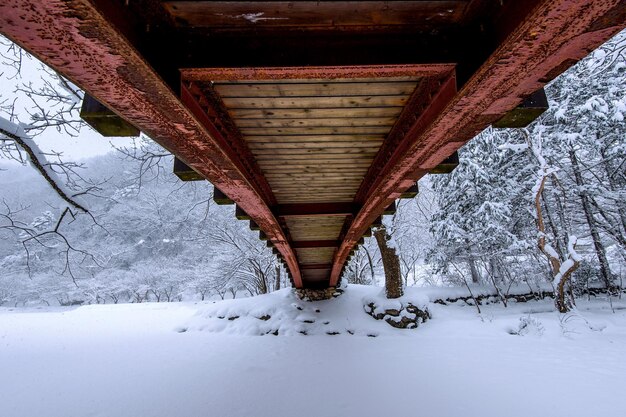 Foto vollformat-aufnahme einer schneebedeckten gebauten struktur